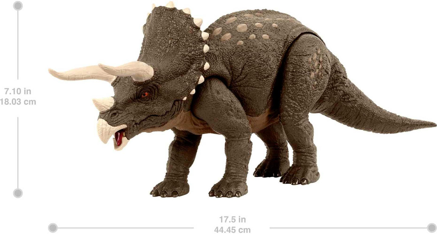 Mattel Jurassic World Habitat Defender Triceratops — 60% ISCC-certified Plastics, Desert Habitat, AR Play