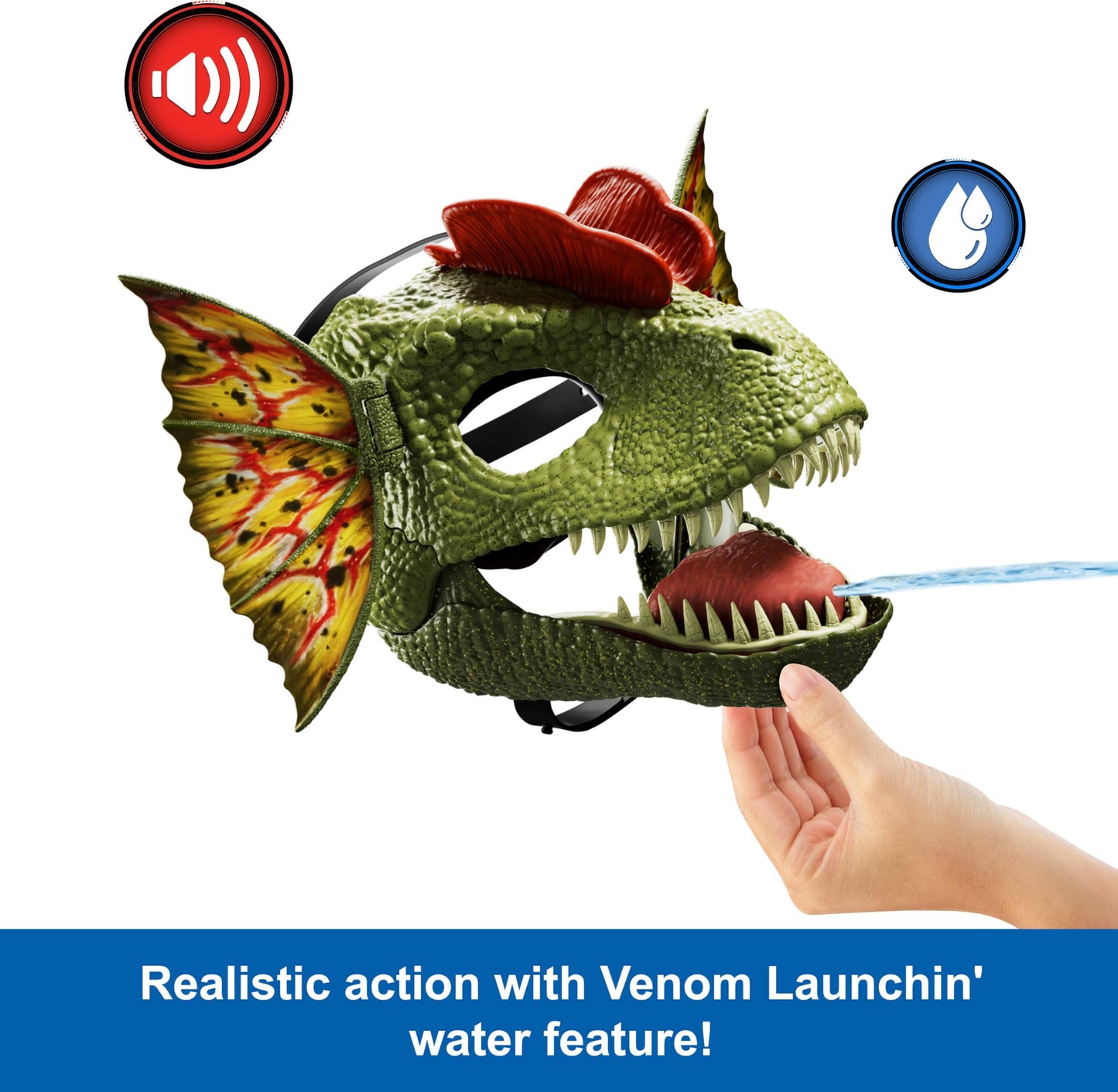 Mattel Jurassic World Dilophosaurus Mask – Venom Water Feature, Roars & Frill