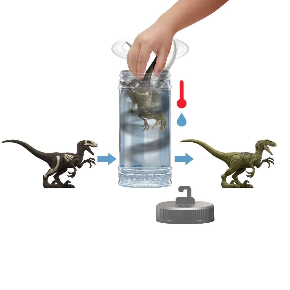 Mattel Jurassic World Dino Reveal – Unpack Surprise, Warm Water Color Change, 5-7 Inches, Species Vary