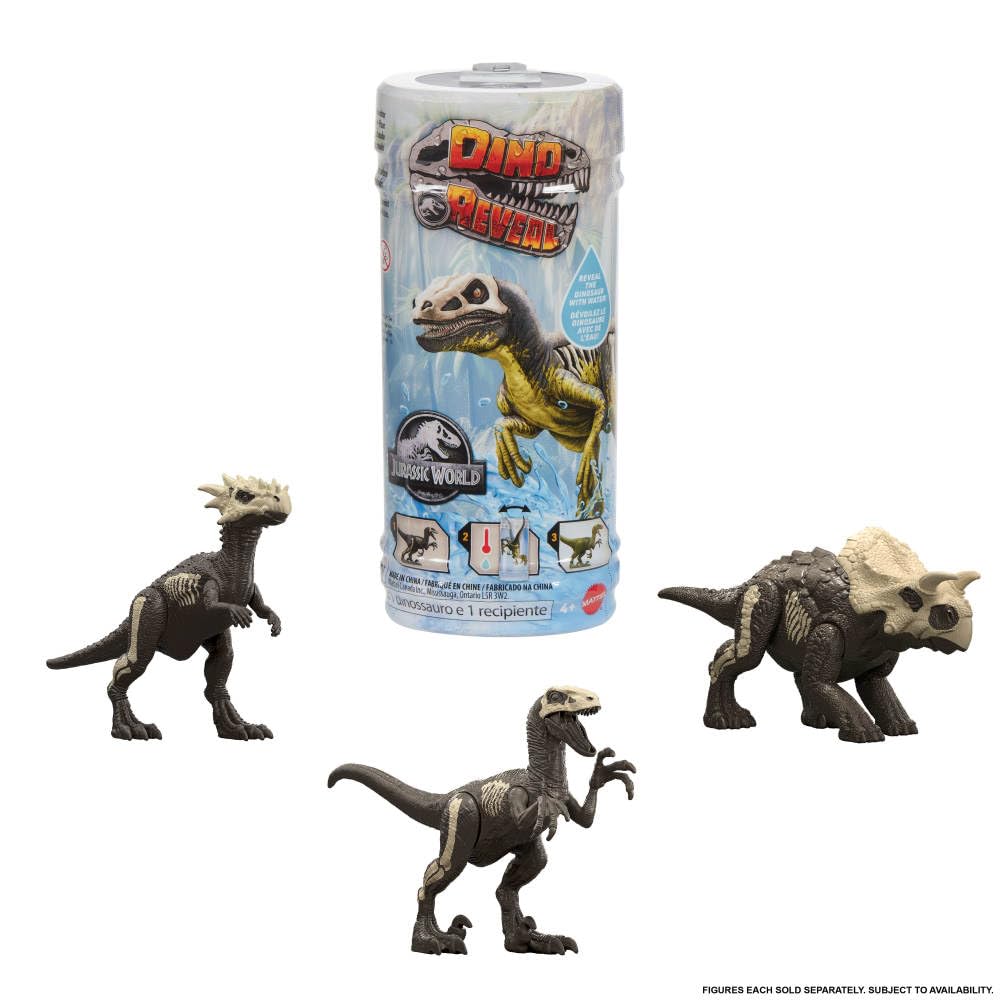 Mattel Jurassic World Dino Reveal – Unpack Surprise, Warm Water Color Change, 5-7 Inches, Species Vary
