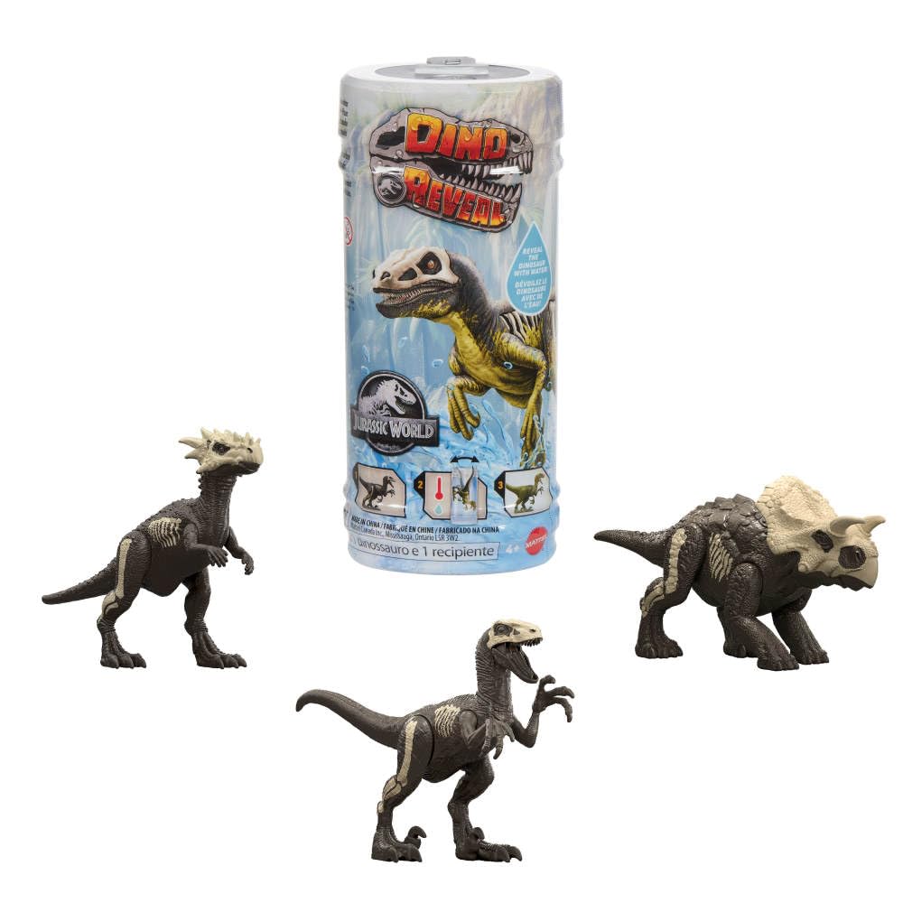Mattel Jurassic World Dino Reveal – Unpack Surprise, Warm Water Color Change, 5-7 Inches, Species Vary