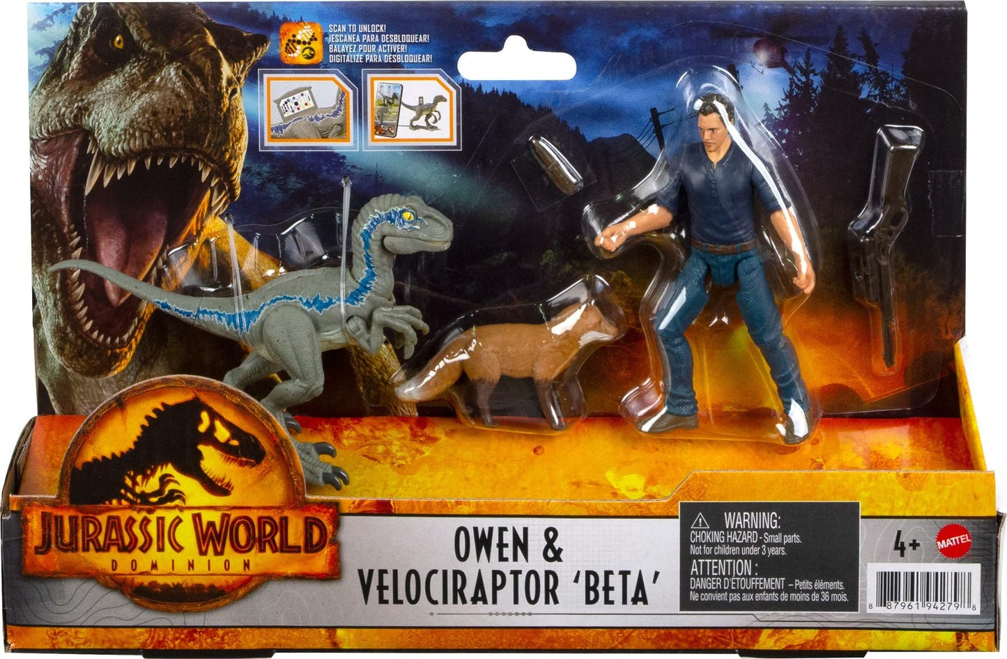 Mattel Jurassic World Dominion Owen & Velociraptor Beta Action Figure Pack | AR Play Set