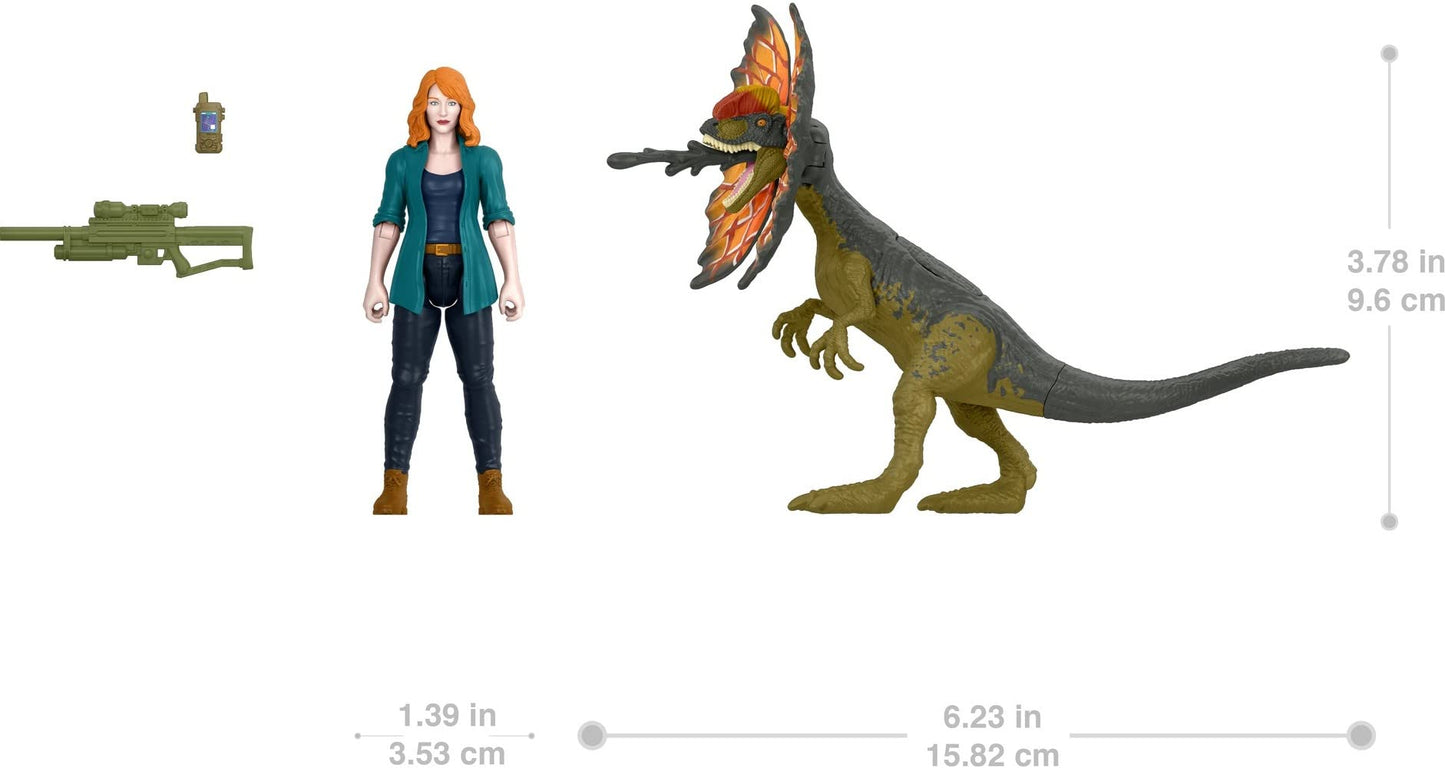 Mattel Jurassic World Dominion Claire & Dilophosaurus Action Figures + AR Accessories