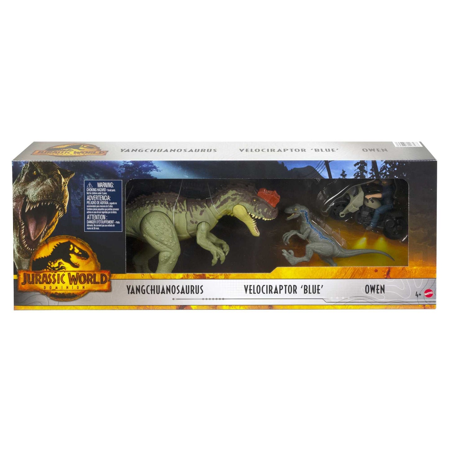 Jurassic World Dominion 3 Pack Figures - Owen Grady, Yangchuanosaurus & Blue - Mattel