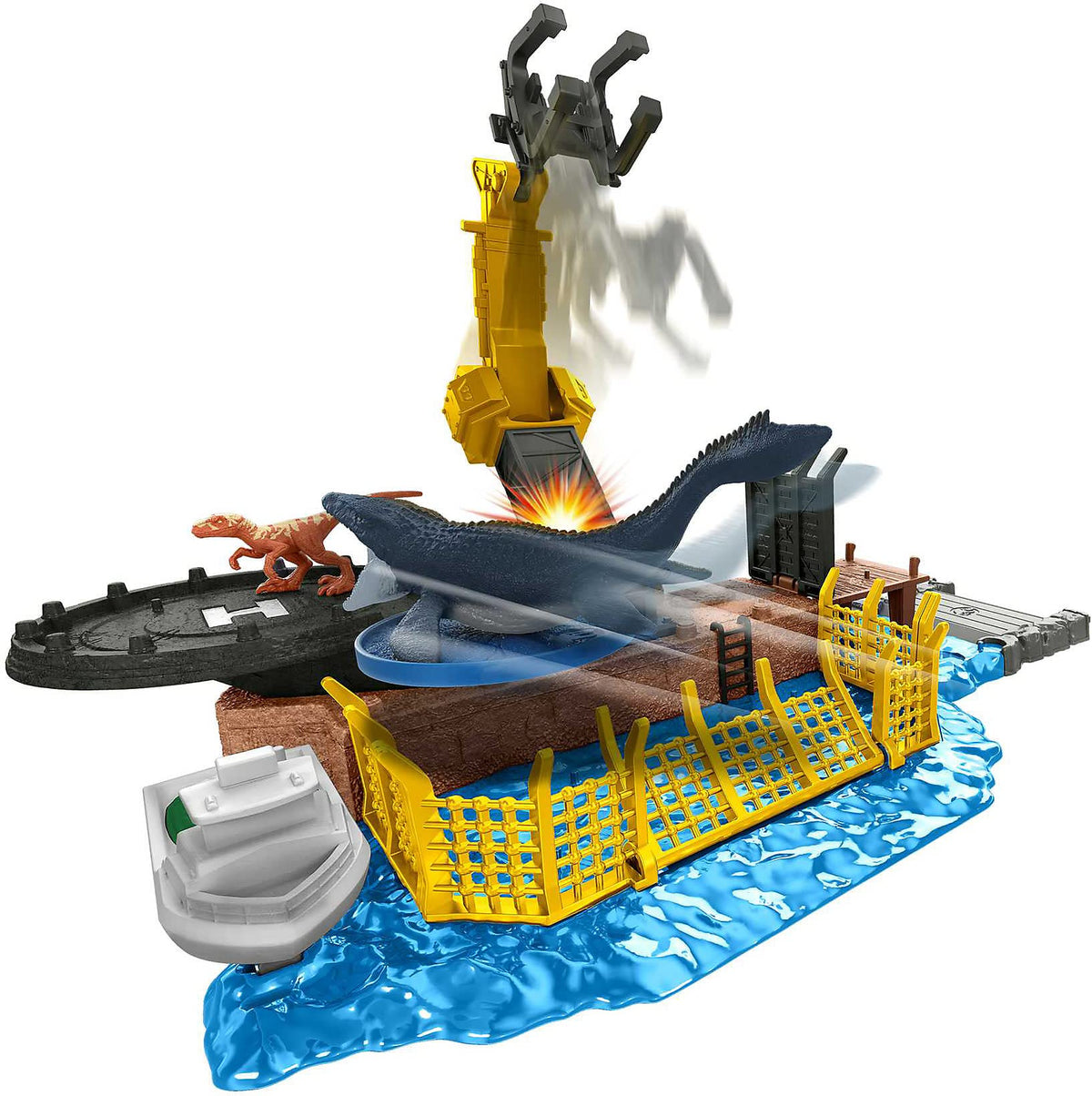 Mattel Jurassic World Dominion Minis Mosasaurus Mayhem Playset | 2 Mini Figures & Break-Away Crane