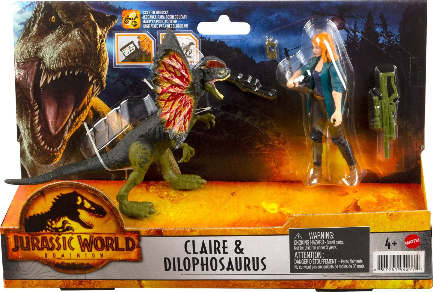 Mattel Jurassic World Dominion Claire & Dilophosaurus Action Figures + AR Accessories