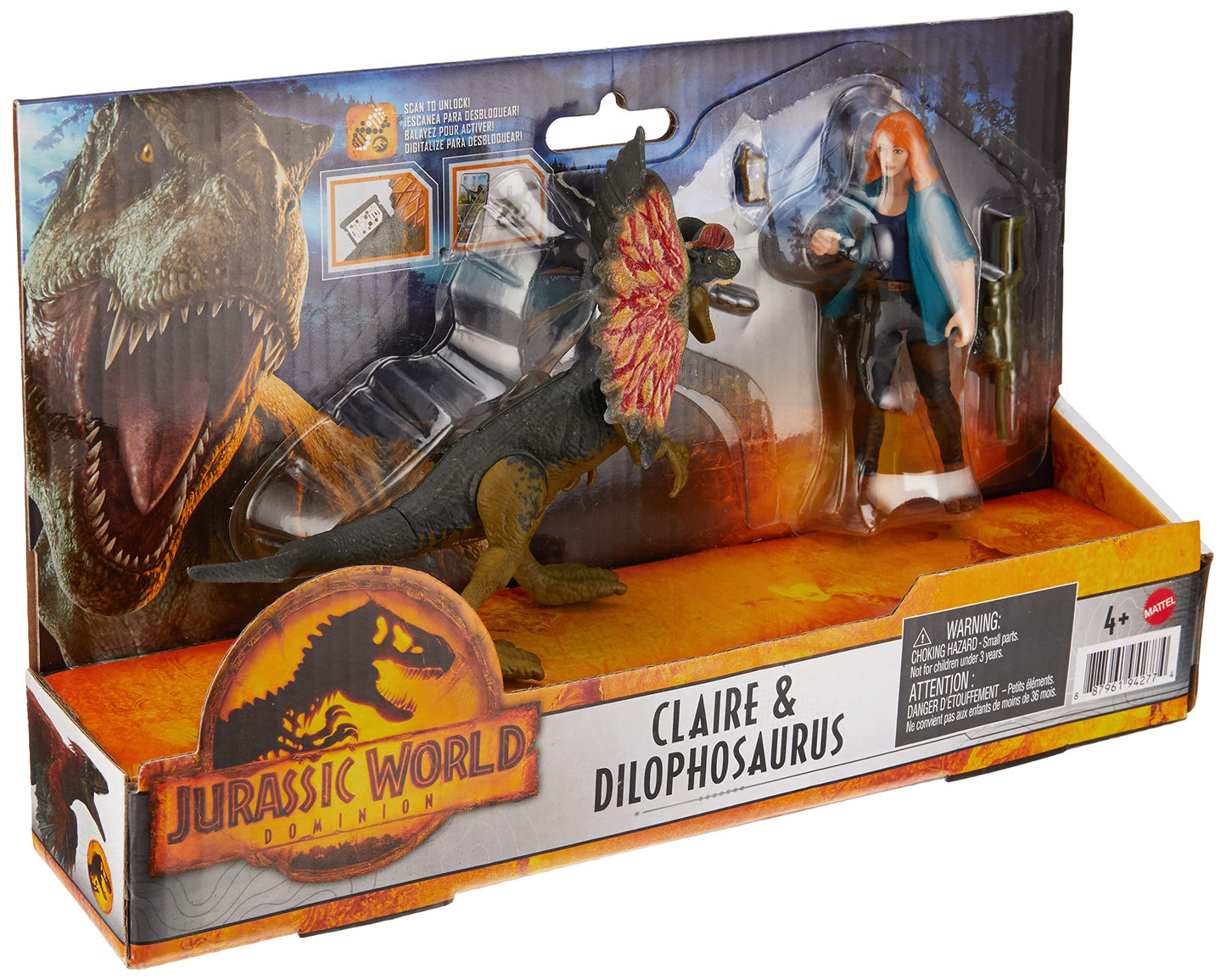 Mattel Jurassic World Dominion Claire & Dilophosaurus Action Figures + AR Accessories