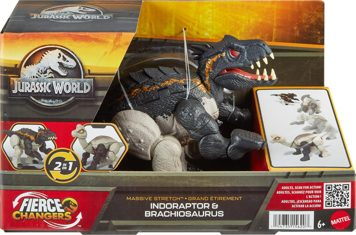 Mattel Jurassic World Fierce Changers 2-in-1 Dinosaur Action Figure — Brachiosaurus to Indoraptor in 16 Steps