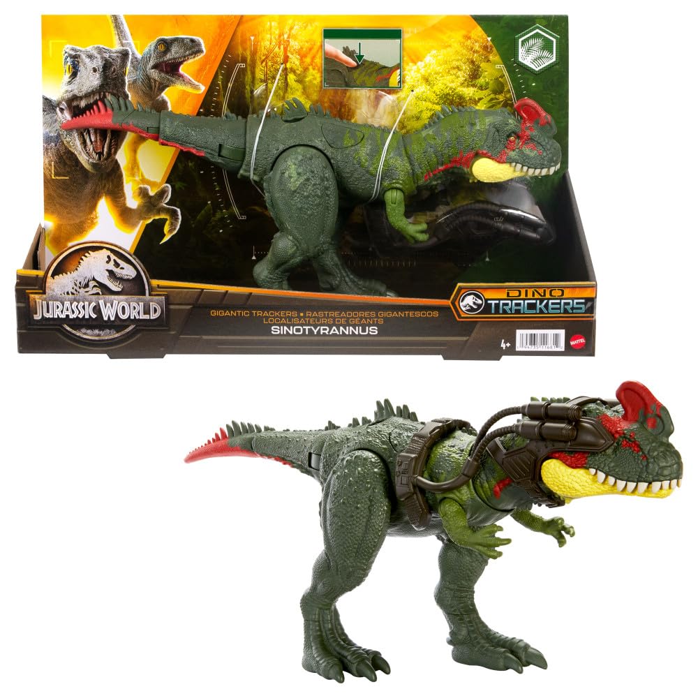 Mattel Jurassic World Gigantic Tracker Sinotyrannus Action Figure with Attack Motions & Tracking Gear