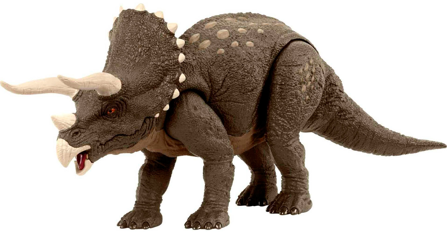 Mattel Jurassic World Habitat Defender Triceratops — 60% ISCC-certified Plastics, Desert Habitat, AR Play