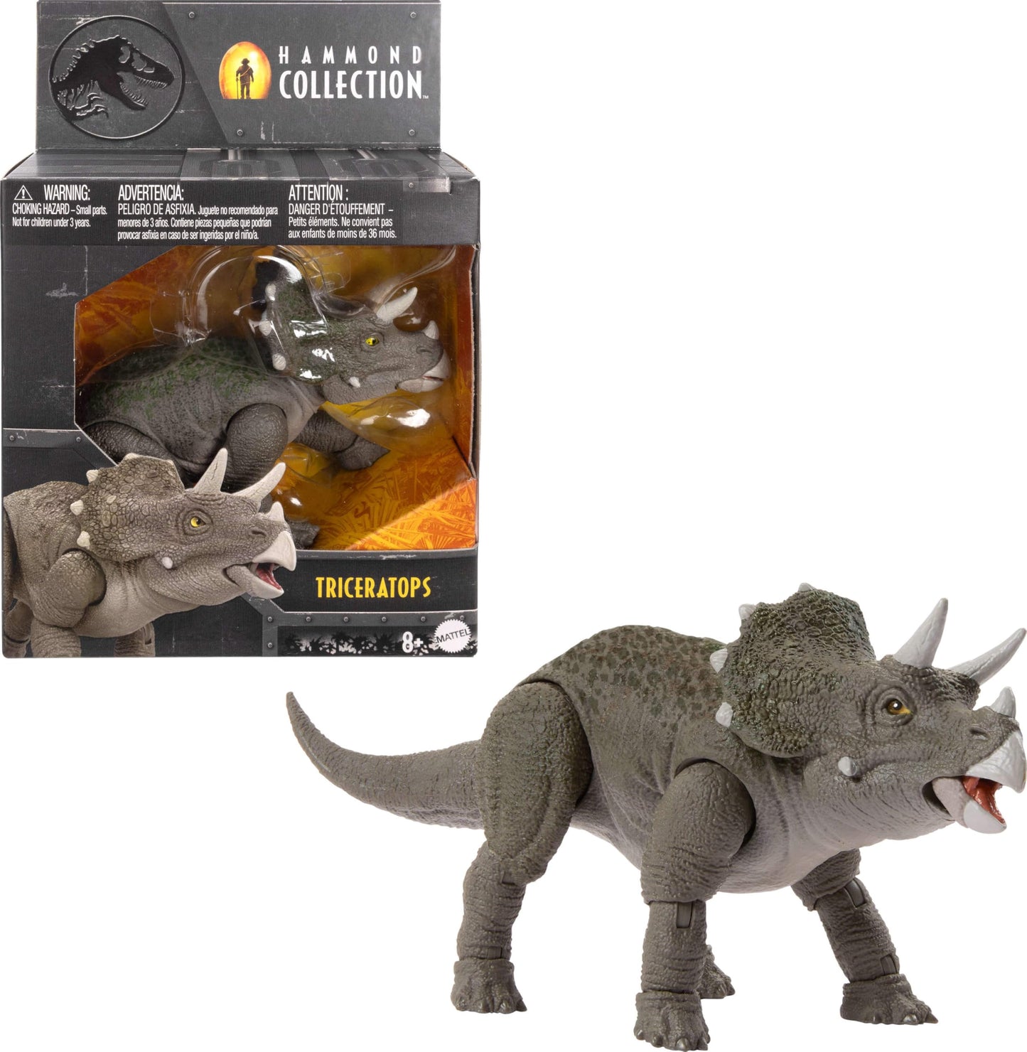 Mattel Jurassic World Hammond Collection Juvenile Triceratops – 14‑Point Articulation, Glass Eyes