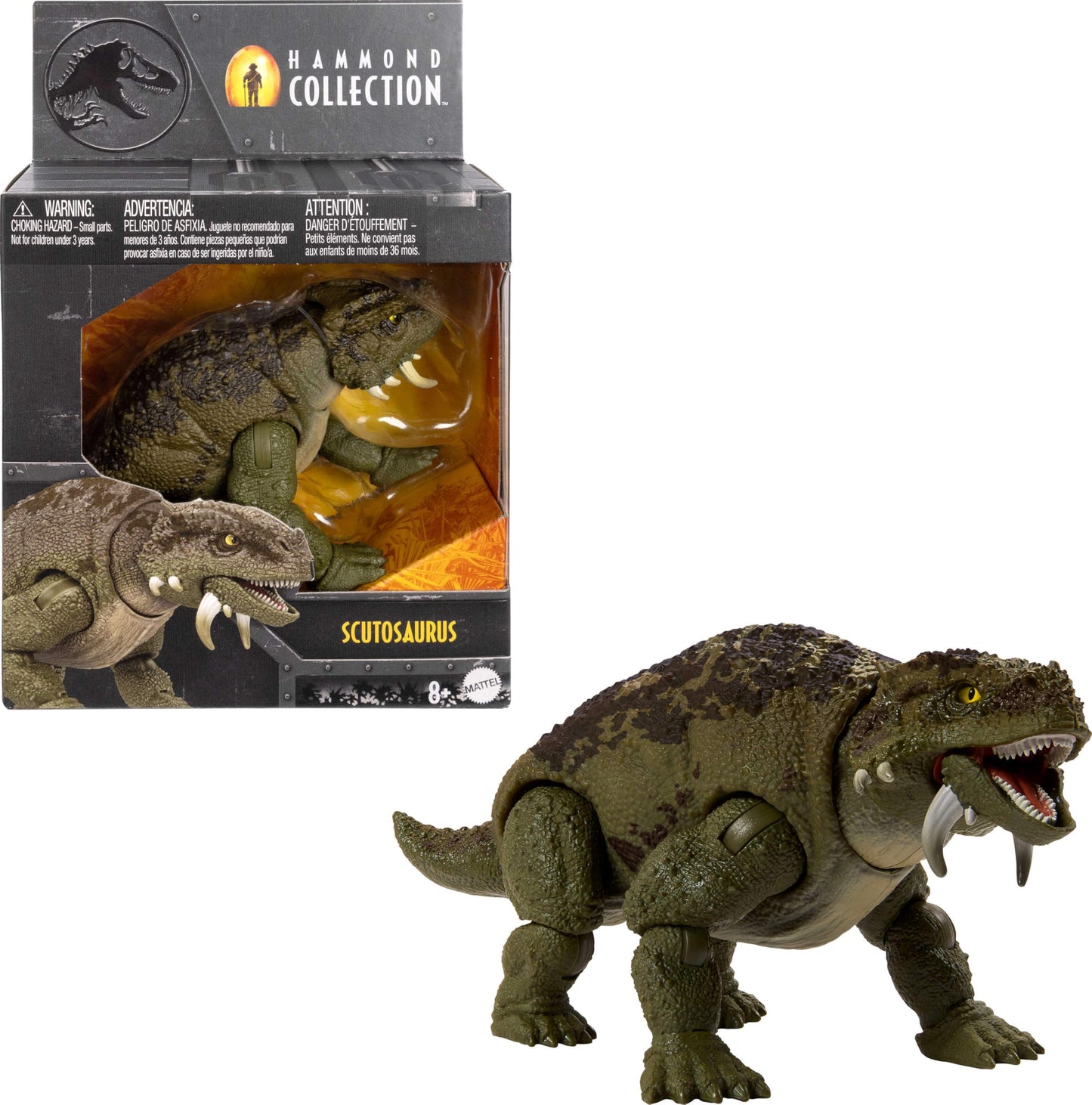Mattel Jurassic World Hammond Collection Scutosaurus Action Figure – Premium Glass Eyes, 14-Point Articulation
