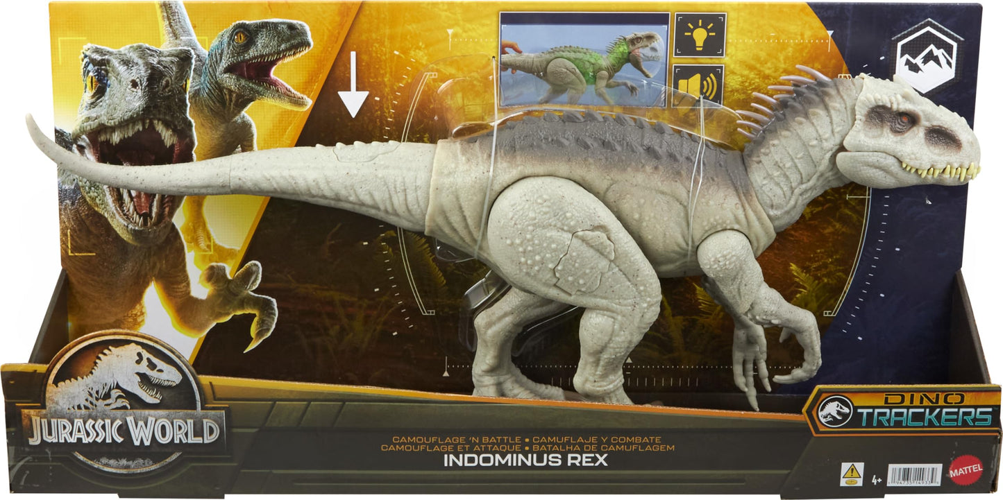 Mattel Jurassic World Indominus Rex Dinosaur Toy with Lights, Sounds & Motion — 21-Inch Camouflage 'N Battle I-Rex