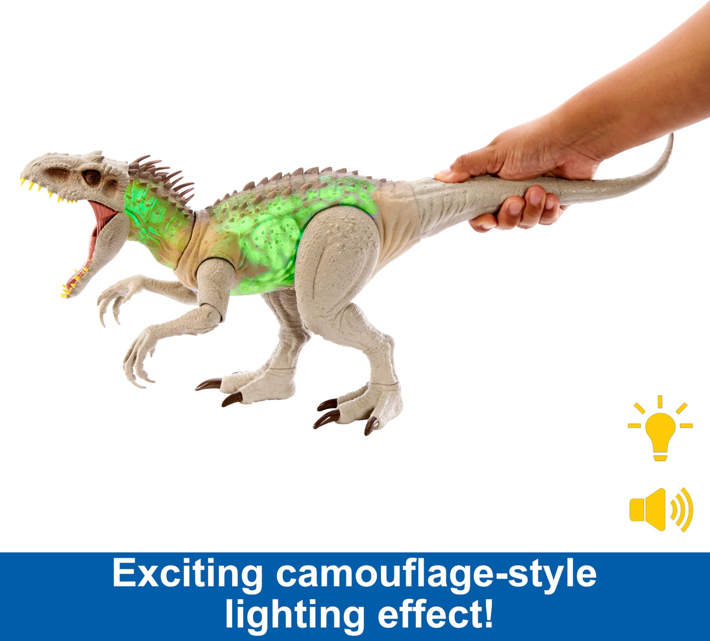 Mattel Jurassic World Indominus Rex Dinosaur Toy with Lights, Sounds & Motion — 21-Inch Camouflage 'N Battle I-Rex