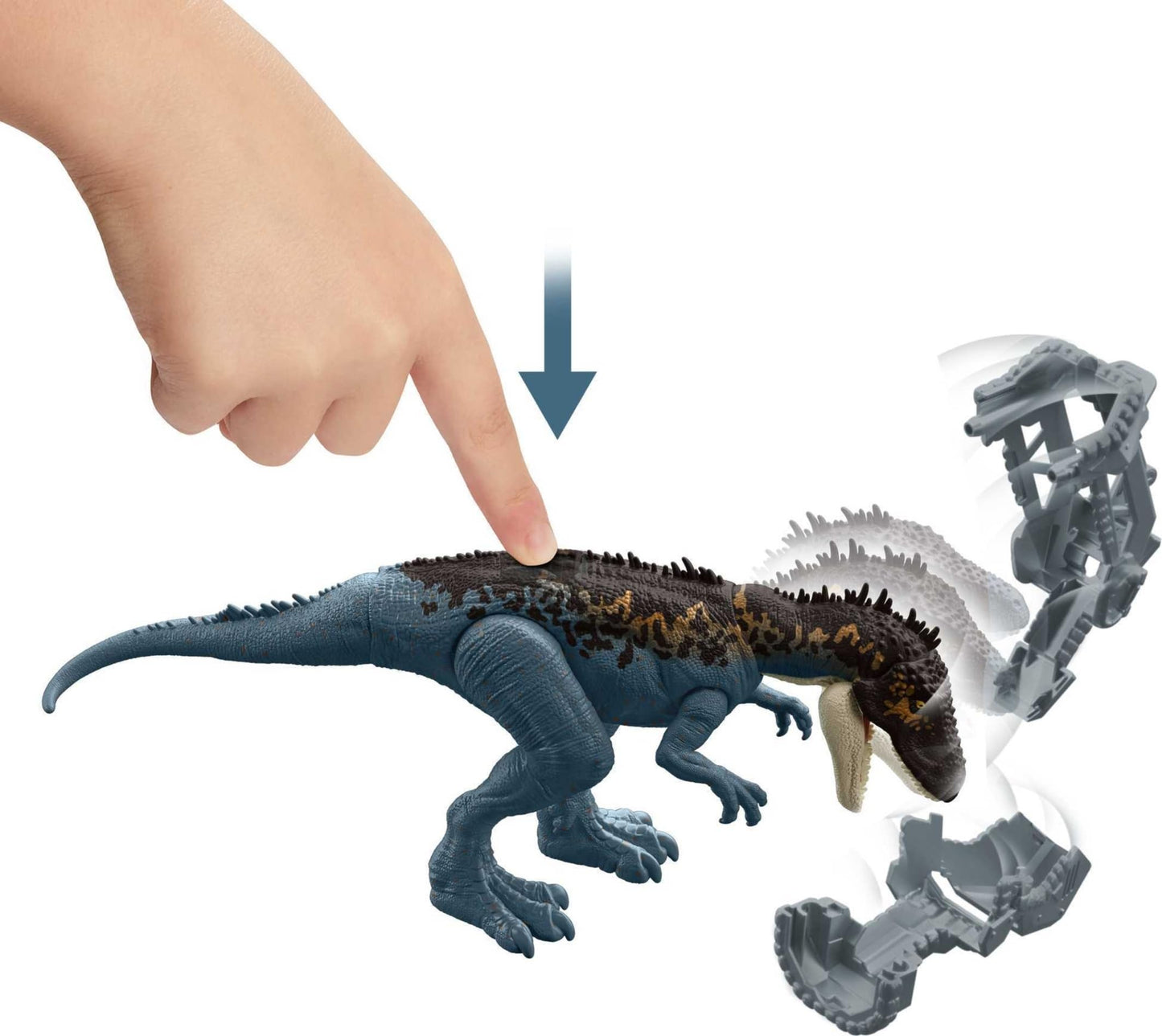 Mattel Jurassic World Mega Destroyers: Carcharodontosaurus Blue Action Figure with Attack Motion & Breakaway Accessory