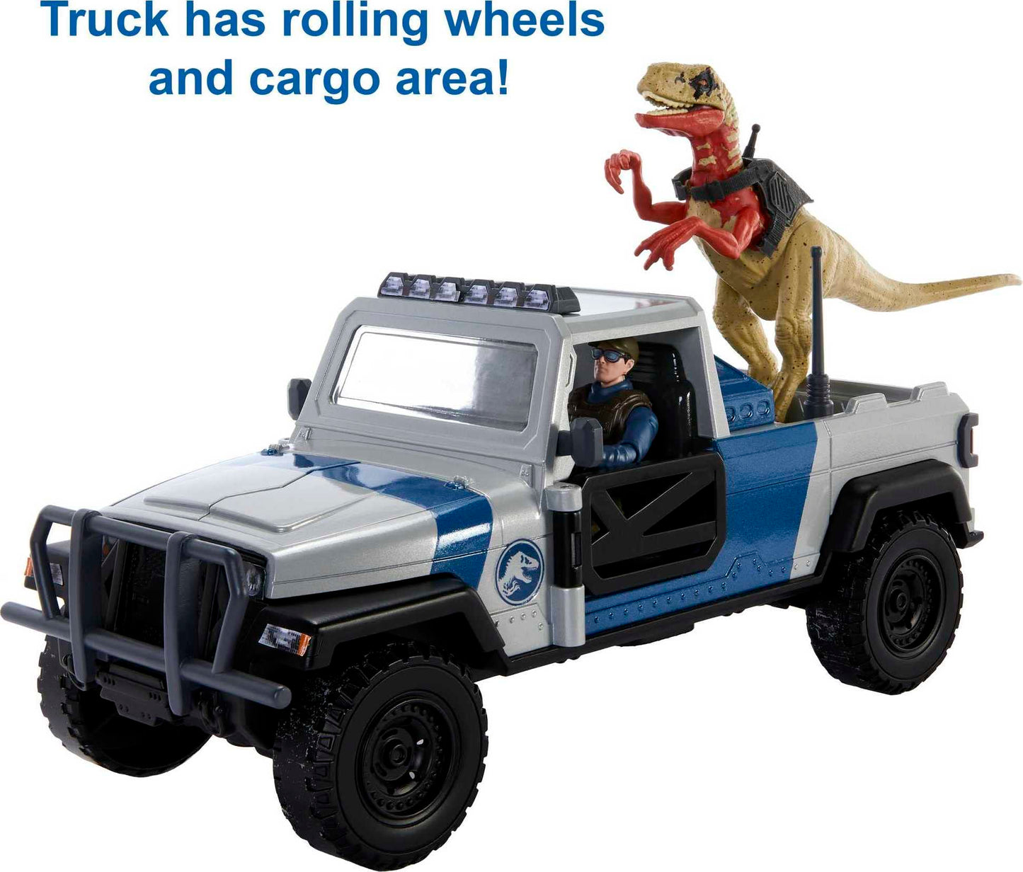 Mattel Jurassic World Search 'n Smash Truck Set with Atrociraptor & Mercenary Figure – Destruct Front Hood