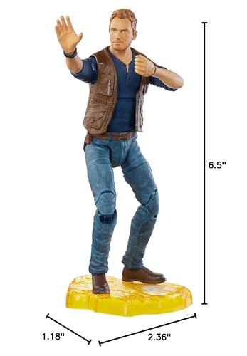 Mattel Jurassic World Owen Grady 6-Inch Collectible Action Figure – Movie Detail, Movable Joints, Knife Accessory, Extra Hands, Display Stand | Ages 4+