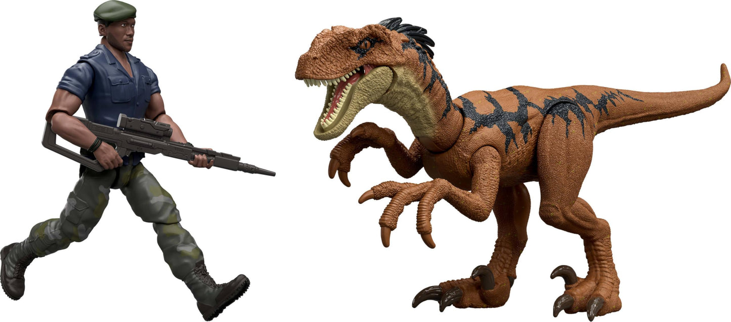 Mattel Jurassic World Rebirth: Duncan Kincaid & Velociraptor Figures – 3.75-Inch Posable Pack