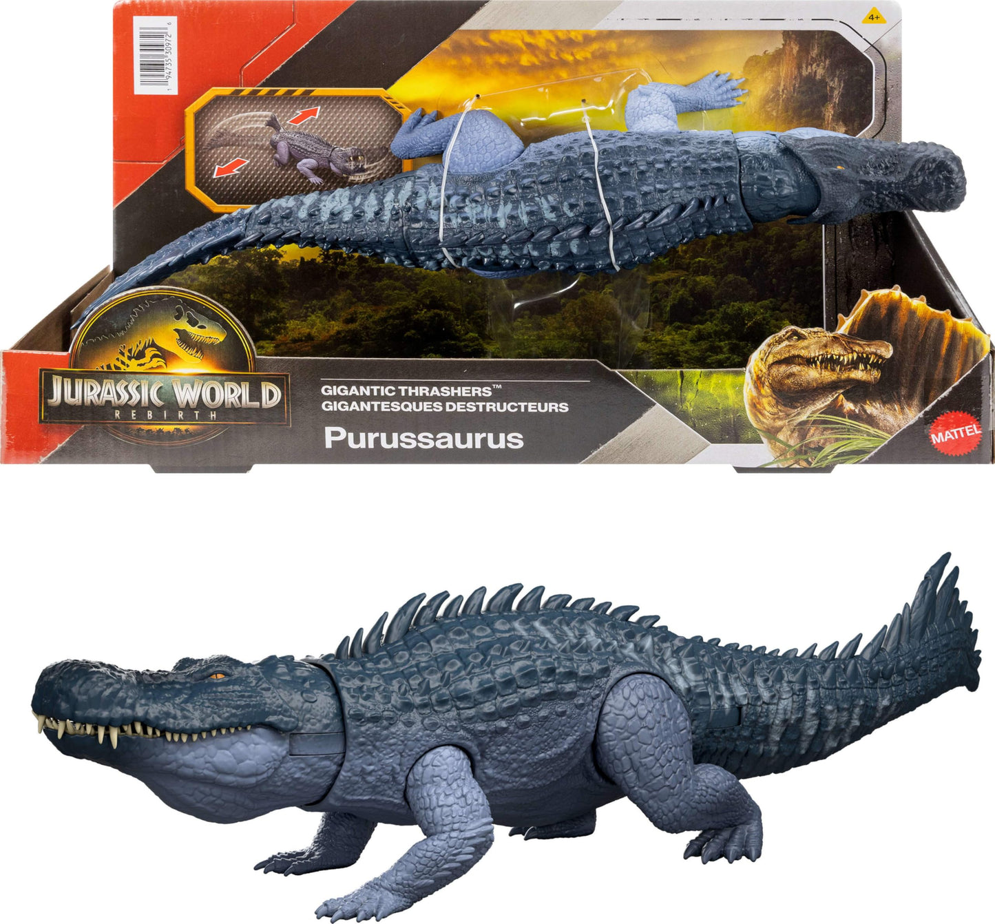 Mattel Jurassic World Rebirth Purussaurus Gigantic Thrashers Figure – 2 Rampage Attacks