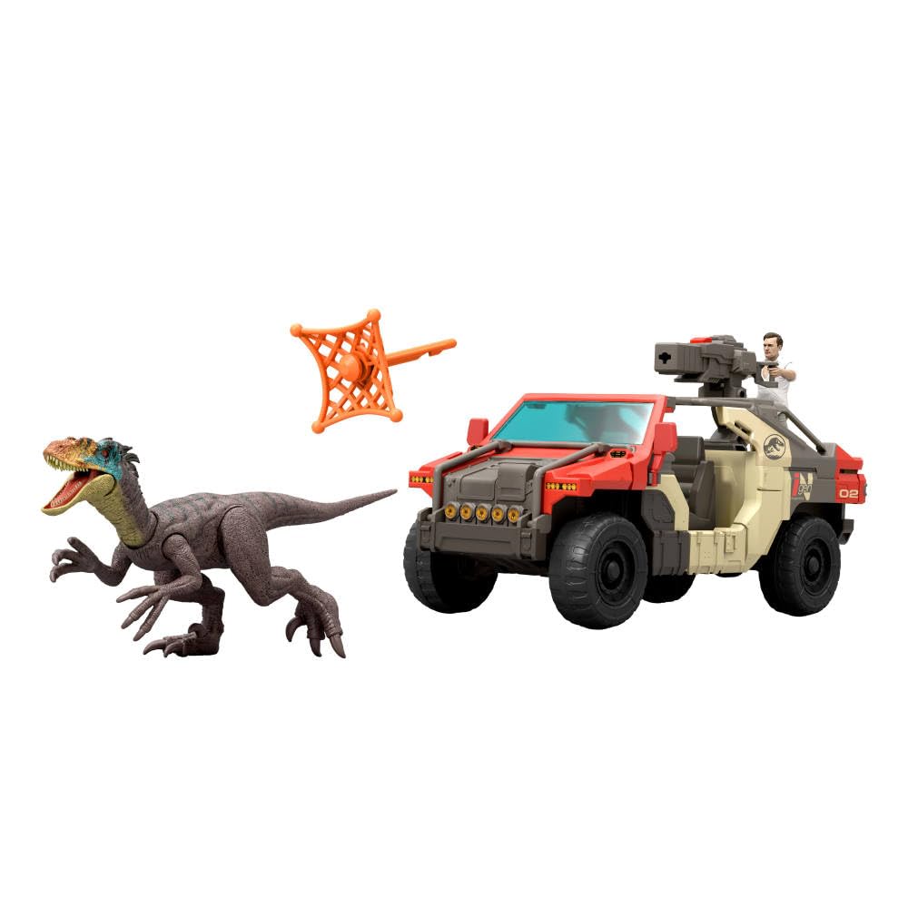 Mattel Jurassic World Rebirth Launch N Battle Vehicle with Velociraptor