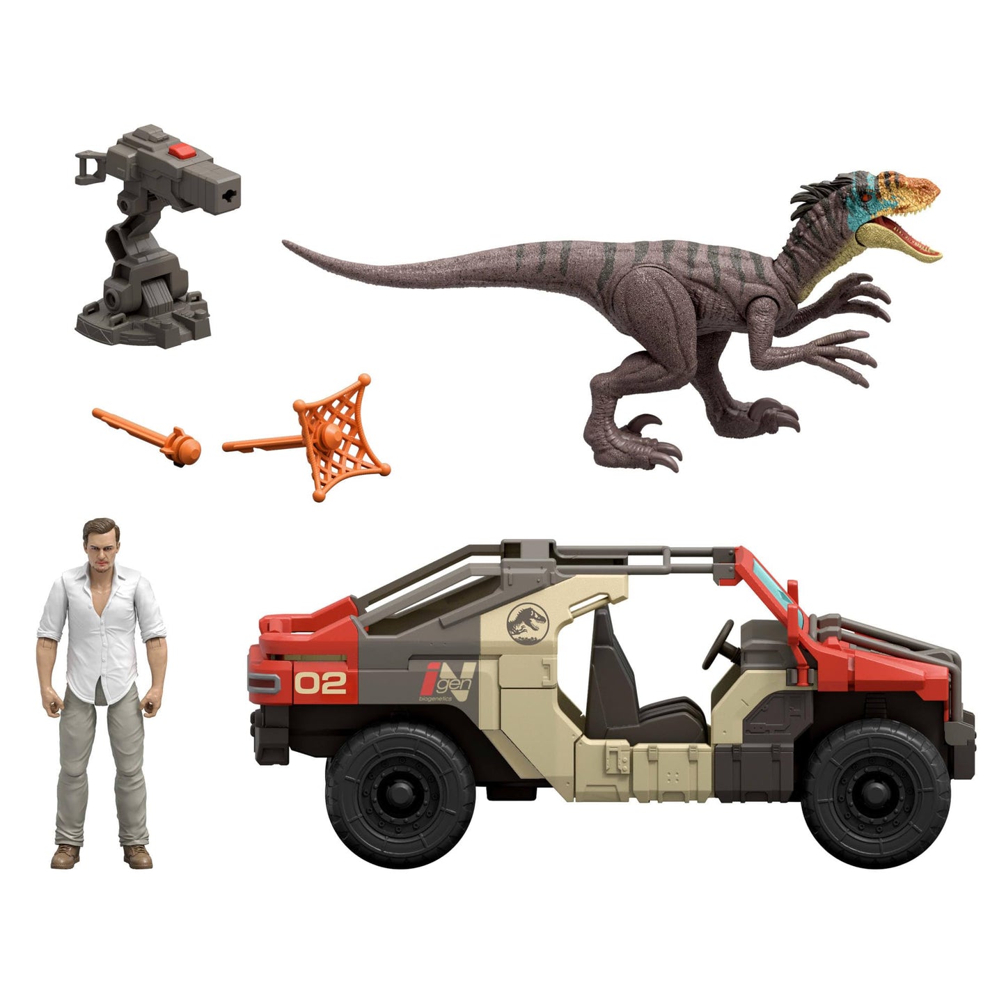Mattel Jurassic World Rebirth Launch N Battle Vehicle with Velociraptor