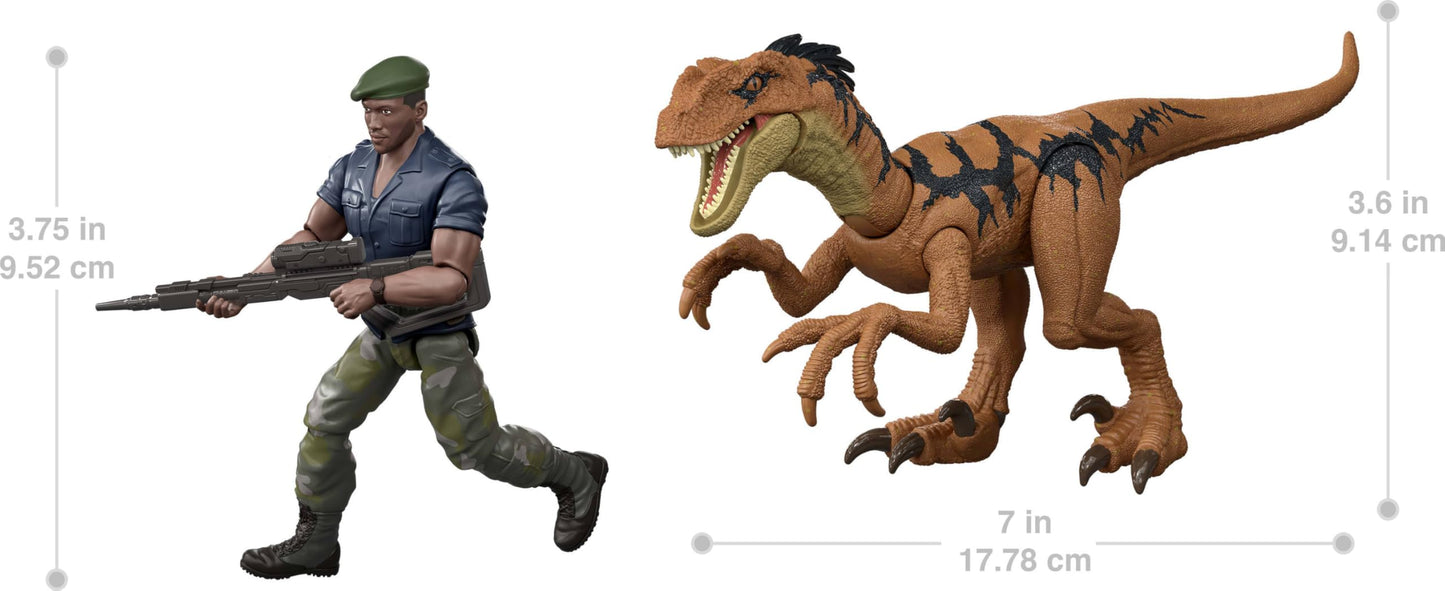 Mattel Jurassic World Rebirth: Duncan Kincaid & Velociraptor Figures – 3.75-Inch Posable Pack