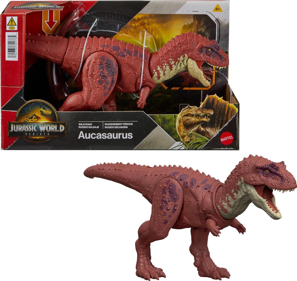Mattel Jurassic World Rebirth Wild Roar Aucasaurus Toy – Tail Chomp, Roar, and Digital Play