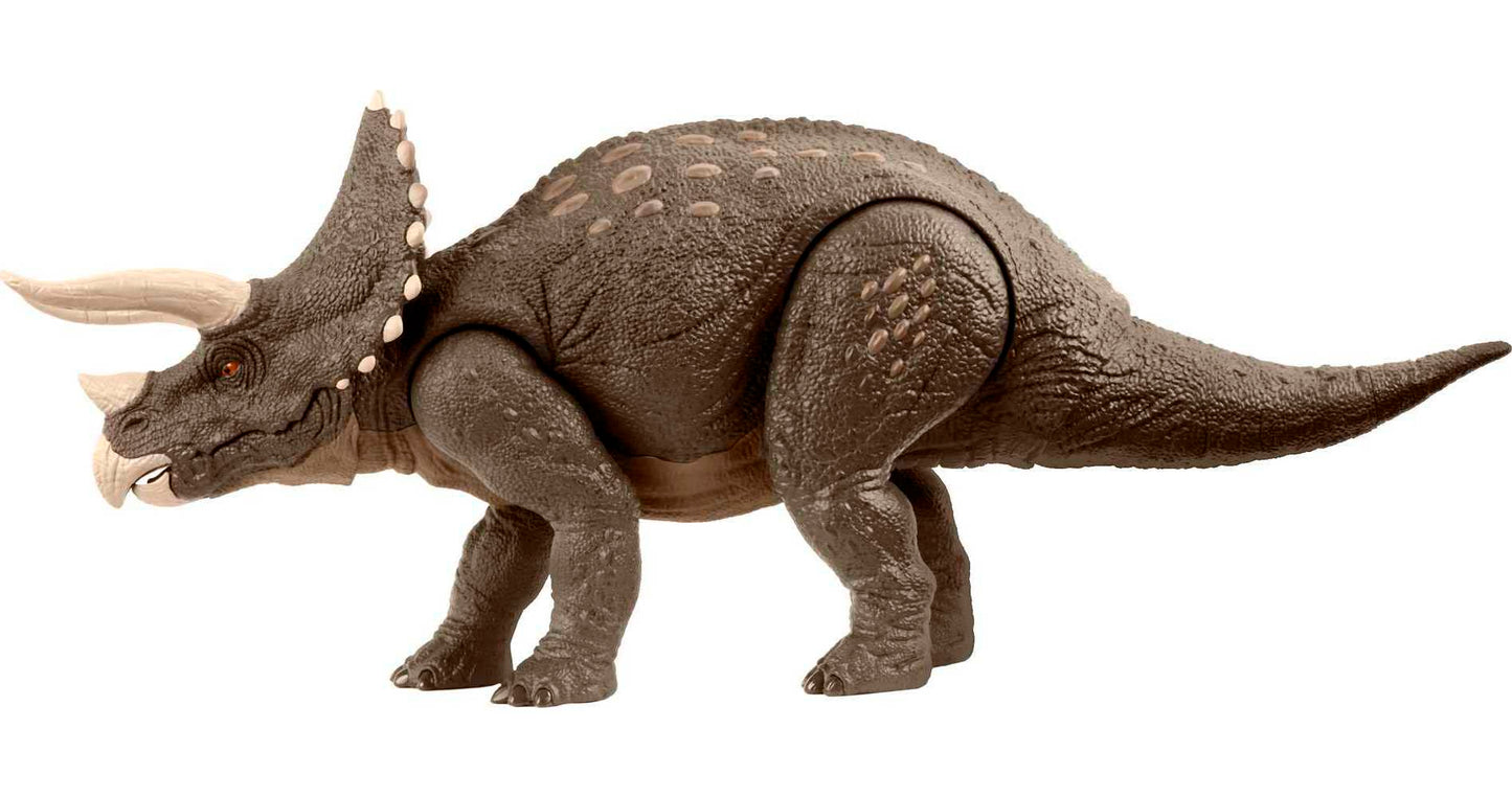 Mattel Jurassic World Habitat Defender Triceratops — 60% ISCC-certified Plastics, Desert Habitat, AR Play