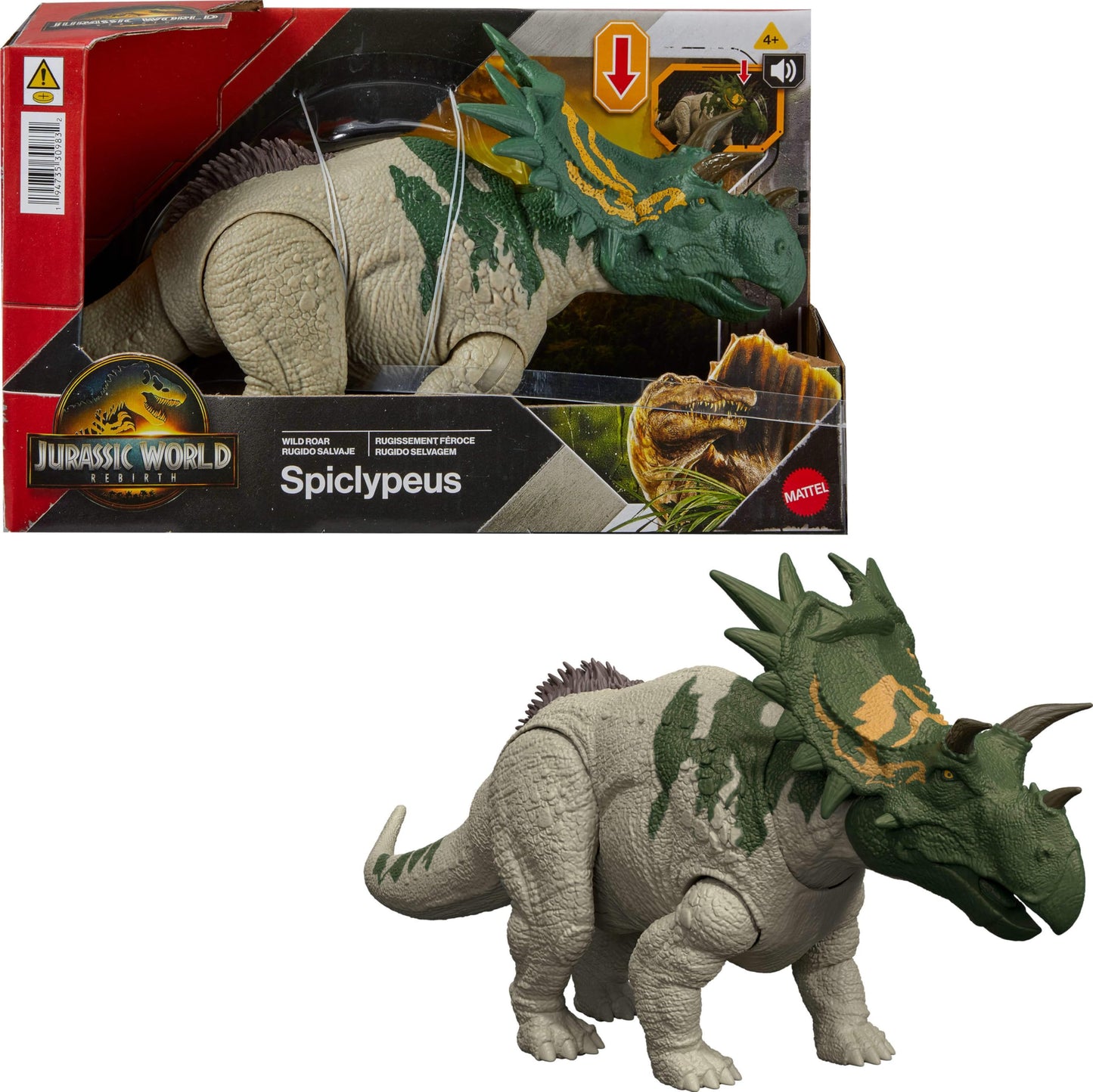 Mattel Jurassic World Rebirth Spiclypeus Wild Roar Dinosaur Toy – Tail-Controlled Attack & AR Play