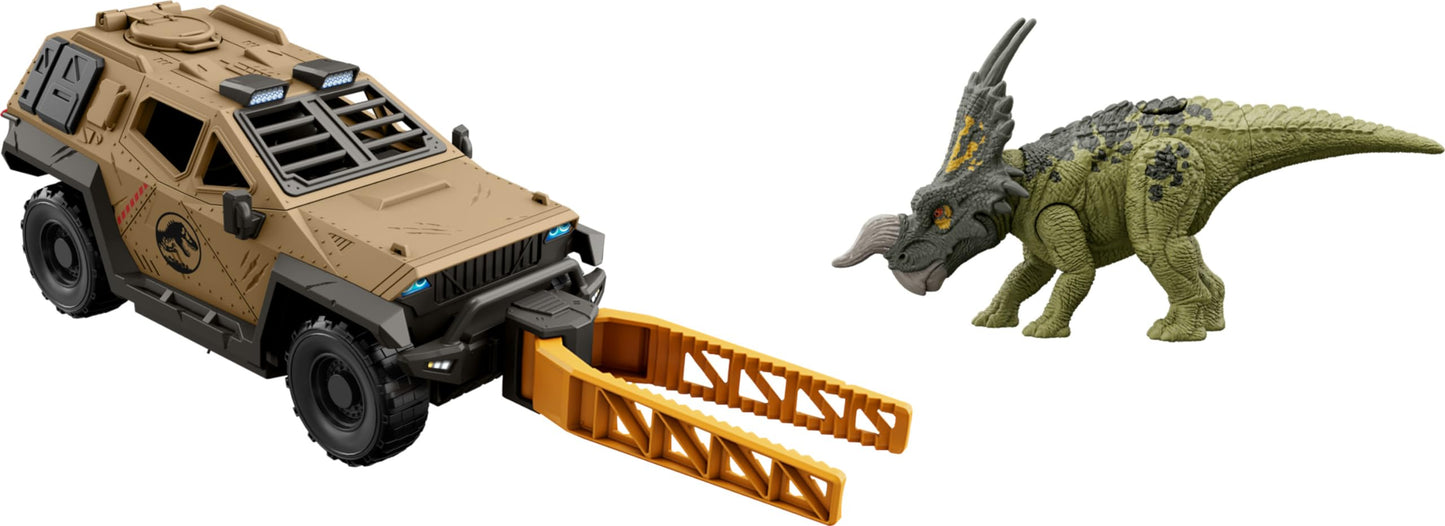 Mattel Jurassic World Truck & Einiosaurus Dinosaur – Flip & Roll Mission Mayhem Vehicle