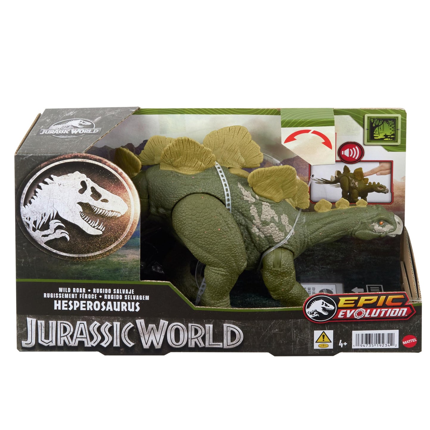 Mattel Jurassic World Wild Roar Hesperosaurus Dinosaur Toy — 11-Inch Posable Figure with Sound & Attack Move