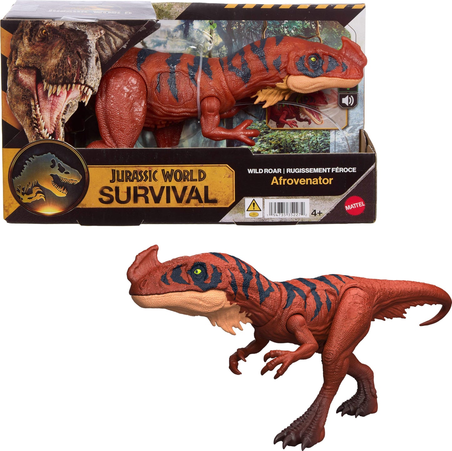 Mattel Jurassic World Wild Roar Afrovenator Action Figure – Attack, Lights, Roar & Digital Play (12.4-Inch)