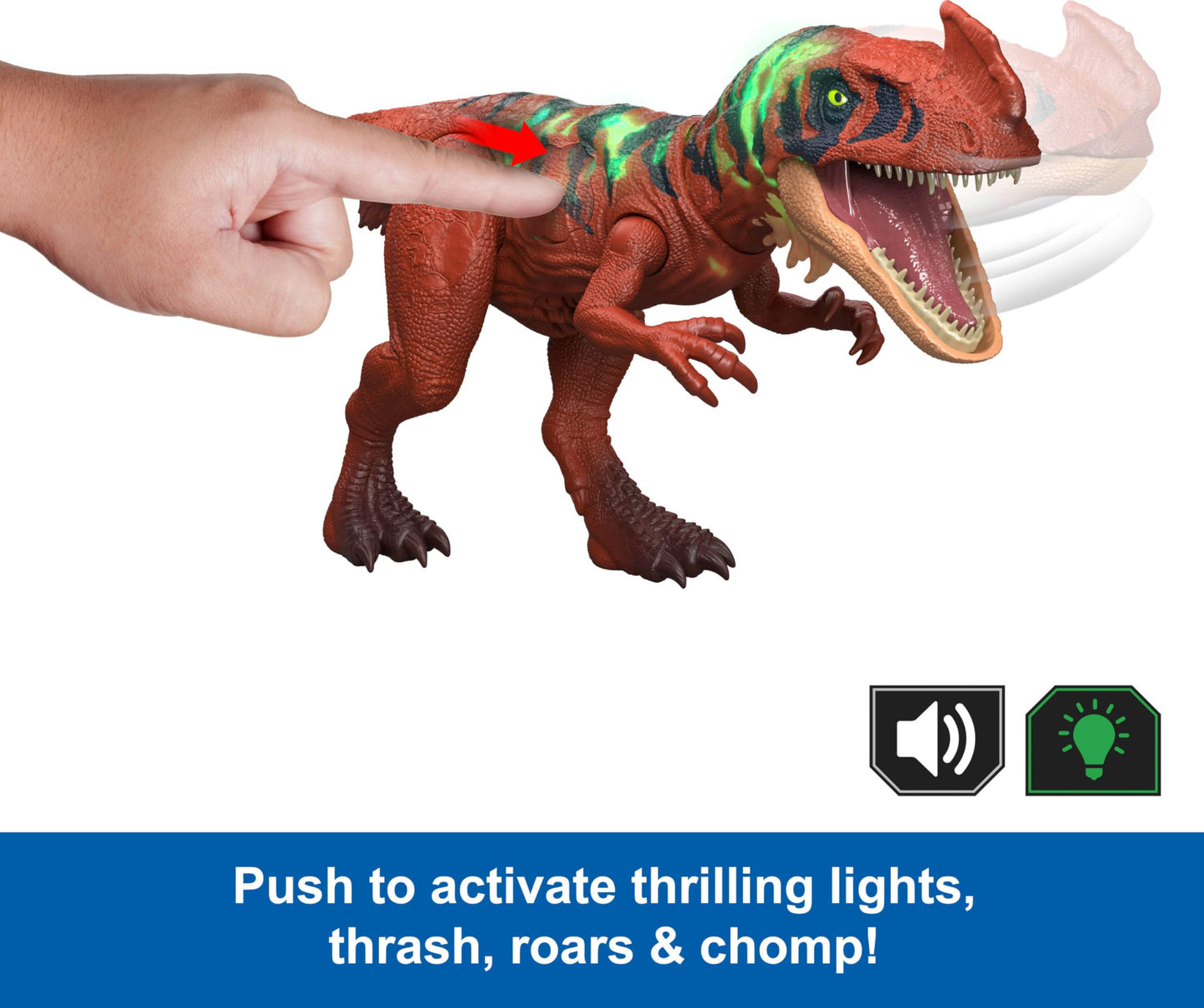 Mattel Jurassic World Wild Roar Afrovenator Action Figure – Attack, Lights, Roar & Digital Play (12.4-Inch)