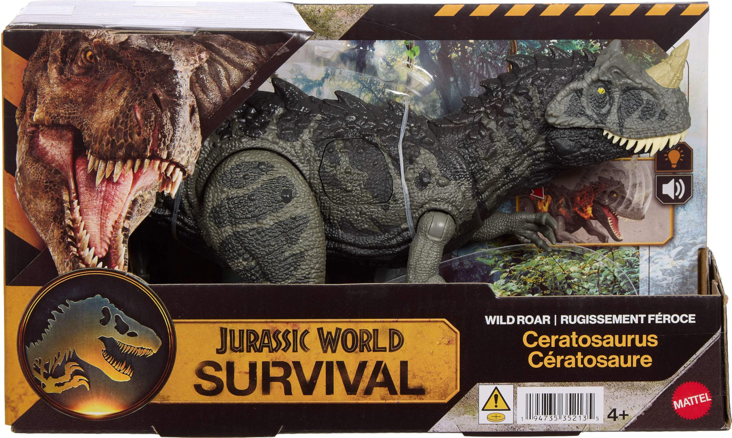 Mattel Jurassic World Wild Roar Ceratosaurus – Chomp Attack, Light-Up, Roar Sound, App Scan