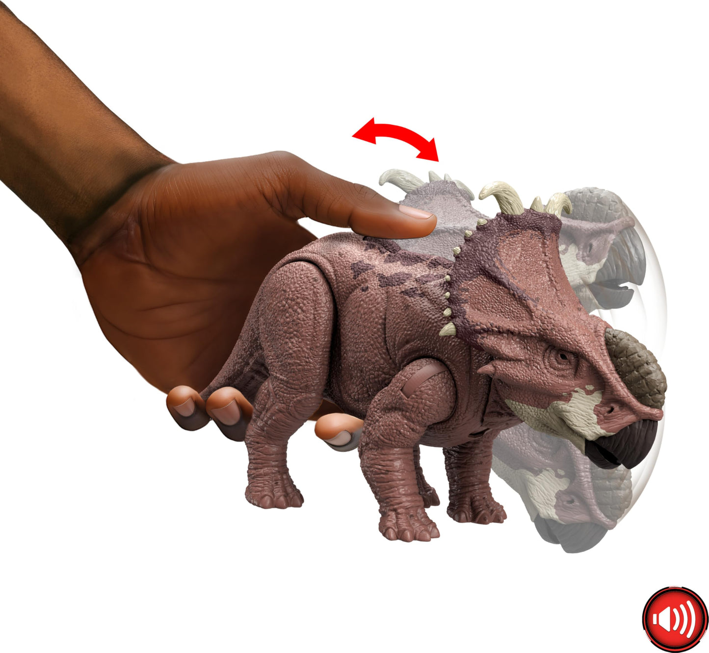 Mattel Jurassic World Wild Roar Pachyrhinosaurus Action Figure – Dual Head Strike, Roar & App Play