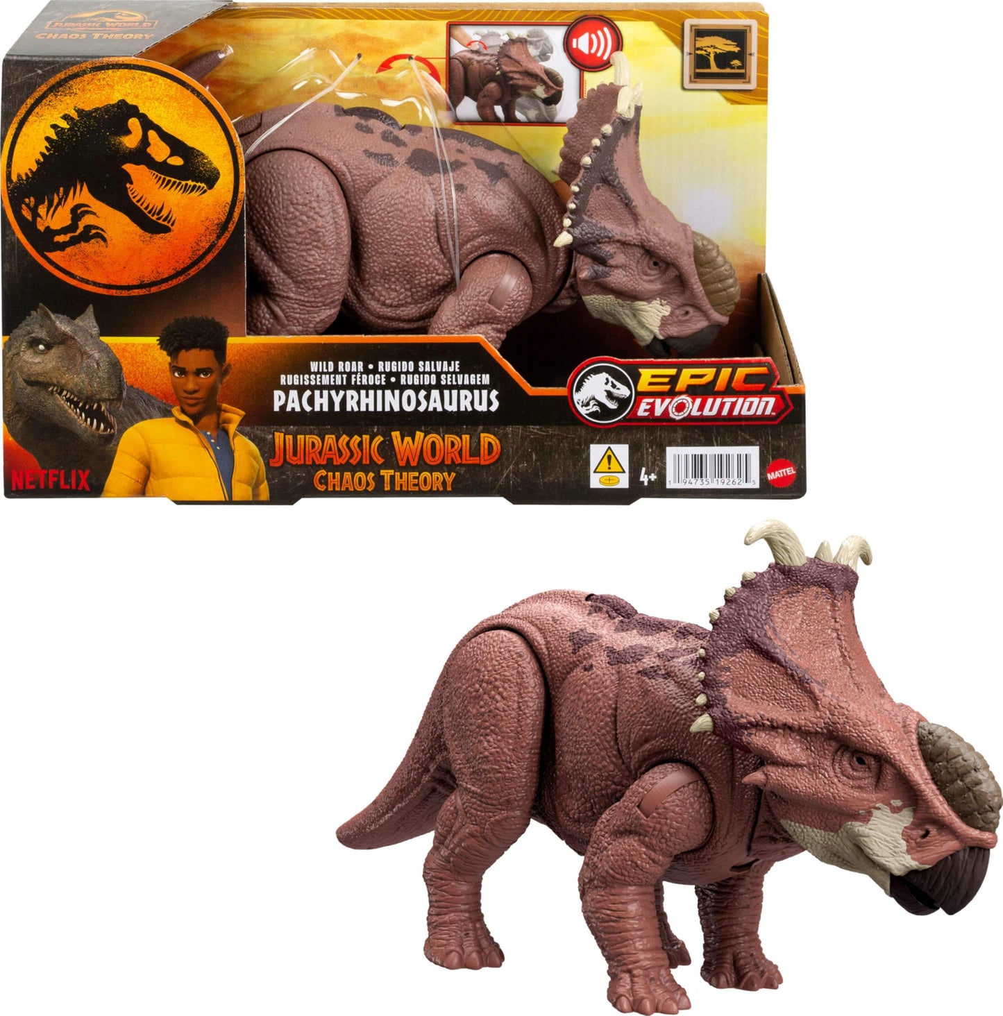 Mattel Jurassic World Wild Roar Pachyrhinosaurus Action Figure – Dual Head Strike, Roar & App Play