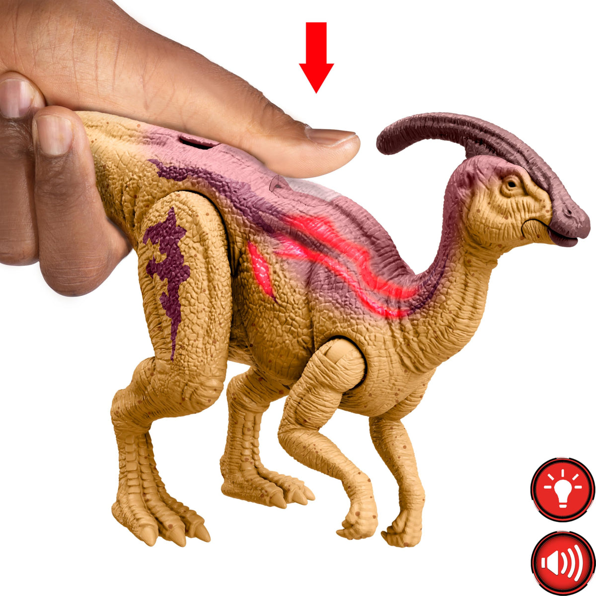 Mattel Jurassic World Wild Roar Parasaurolophus – Glow Spine Reveal, Lights & Roar Action Figure