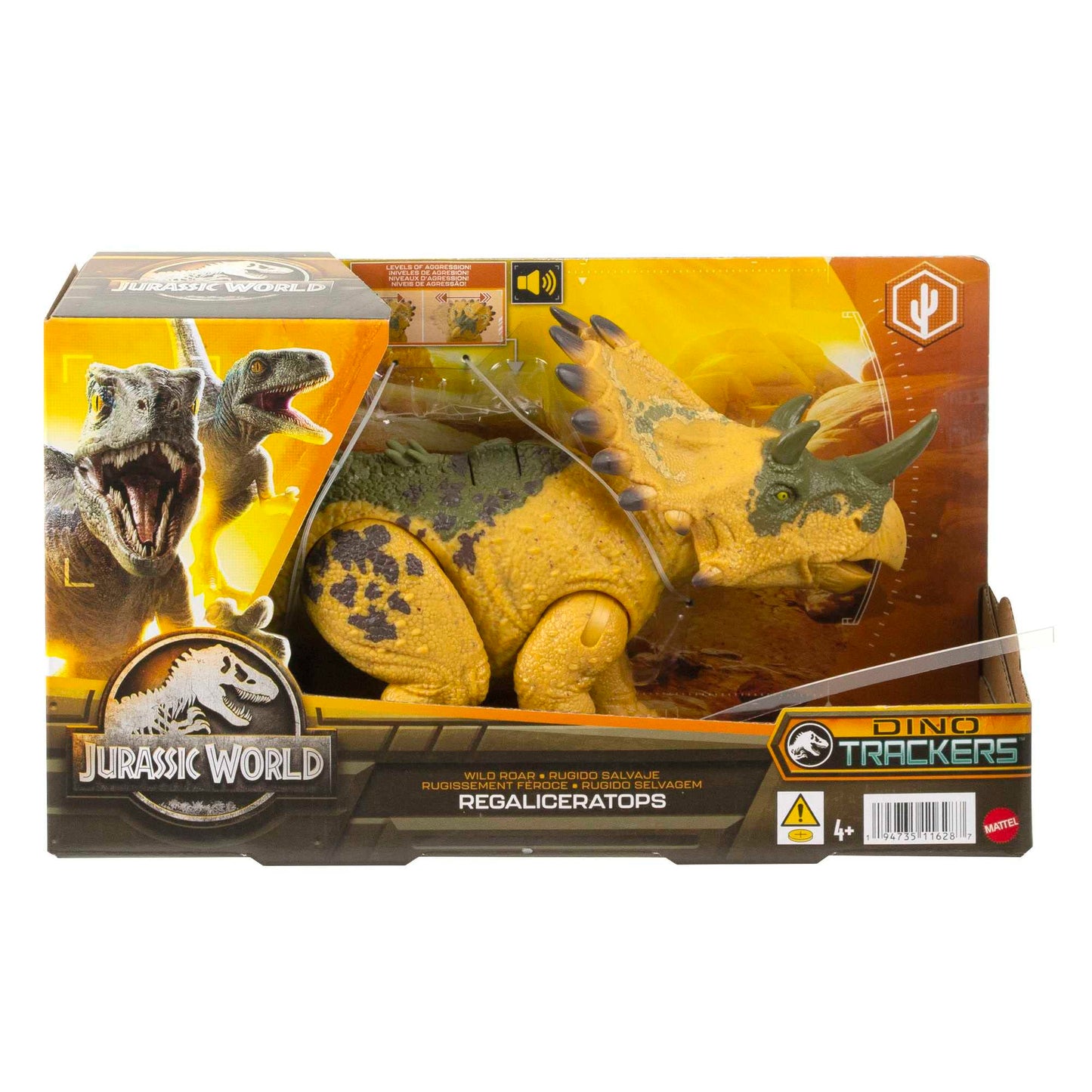 Mattel Jurassic World Wild Roar Regaliceratops Action Figure – 11in, Sound & Attack, AR Play