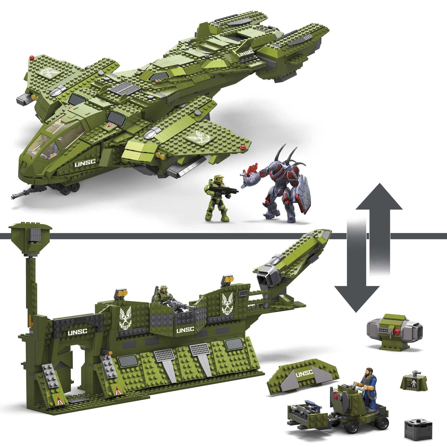 Mattel MEGA Halo Pelican Inbound Vehicle | 2024 Pieces, 3 Micro Figures, 2-in-1 Build | For Collectors