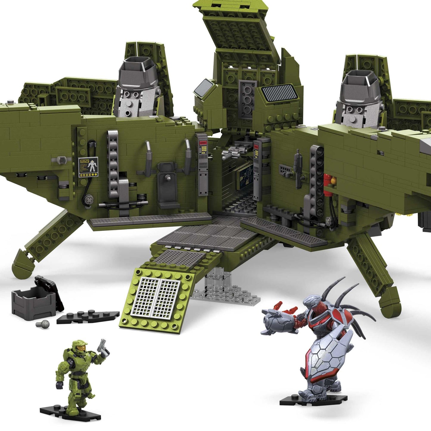 Mattel MEGA Halo Pelican Inbound Vehicle | 2024 Pieces, 3 Micro Figures, 2-in-1 Build | For Collectors