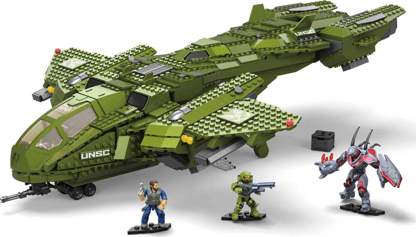 Mattel MEGA Halo Pelican Inbound Vehicle | 2024 Pieces, 3 Micro Figures, 2-in-1 Build | For Collectors