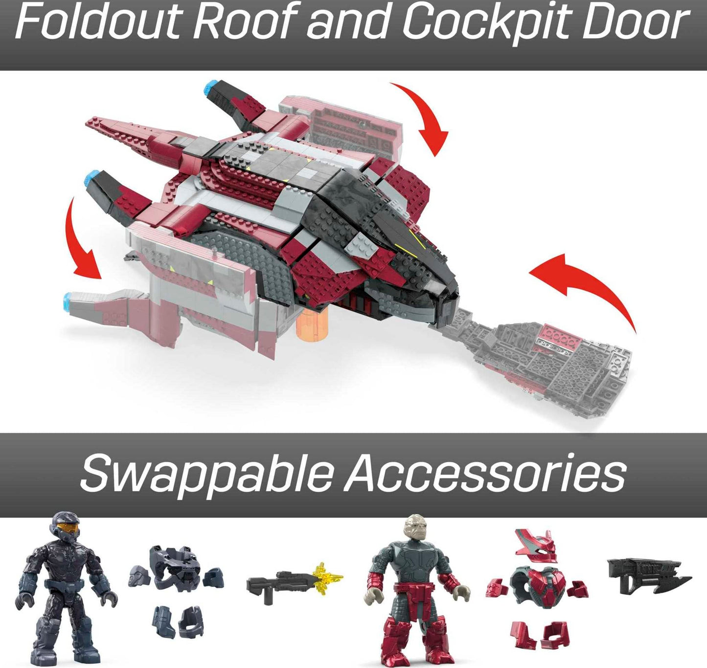 Mattel MEGA Halo Infinite Banished Phantom Dropship – 1214 Pieces, 4 Micro Figures