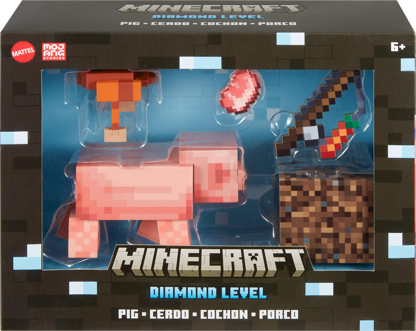 Mattel Minecraft Diamond Level Pig Action Figure – 5.5-Inch Collectible with 4 Accessories