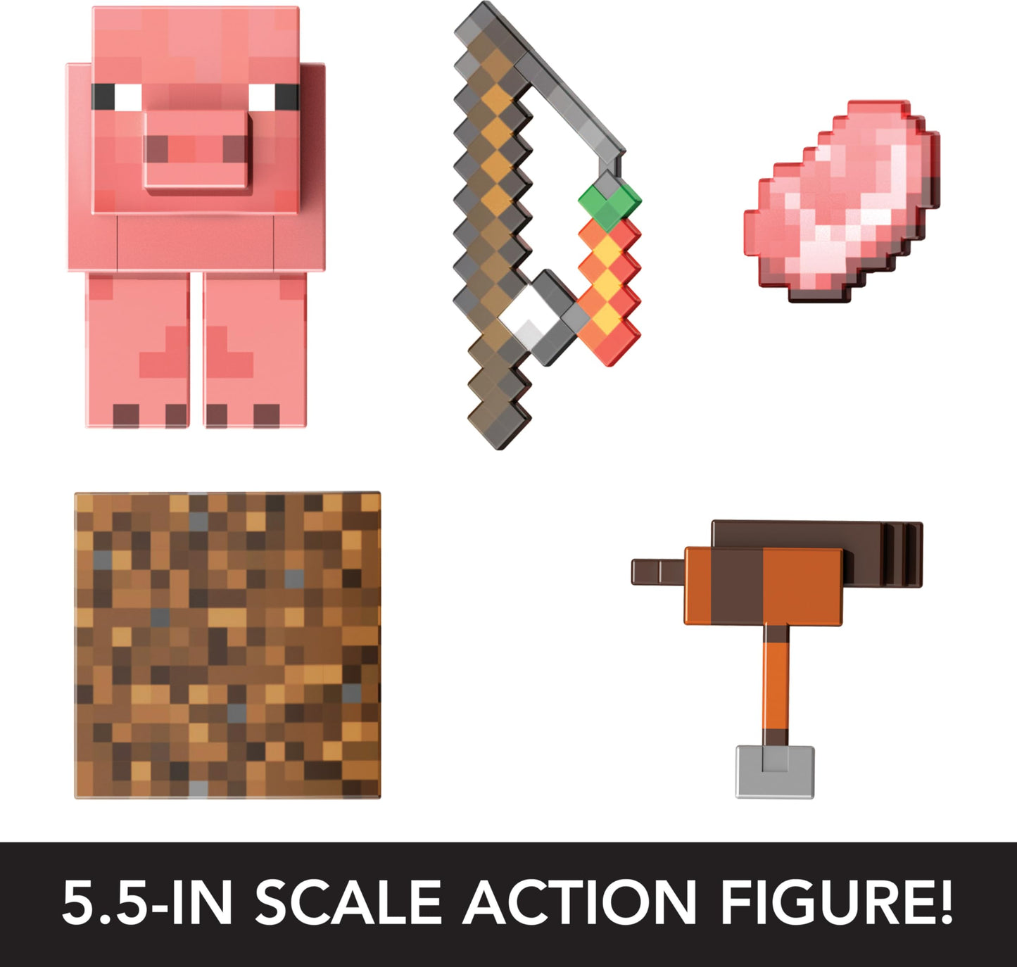 Mattel Minecraft Diamond Level Pig Action Figure – 5.5-Inch Collectible with 4 Accessories