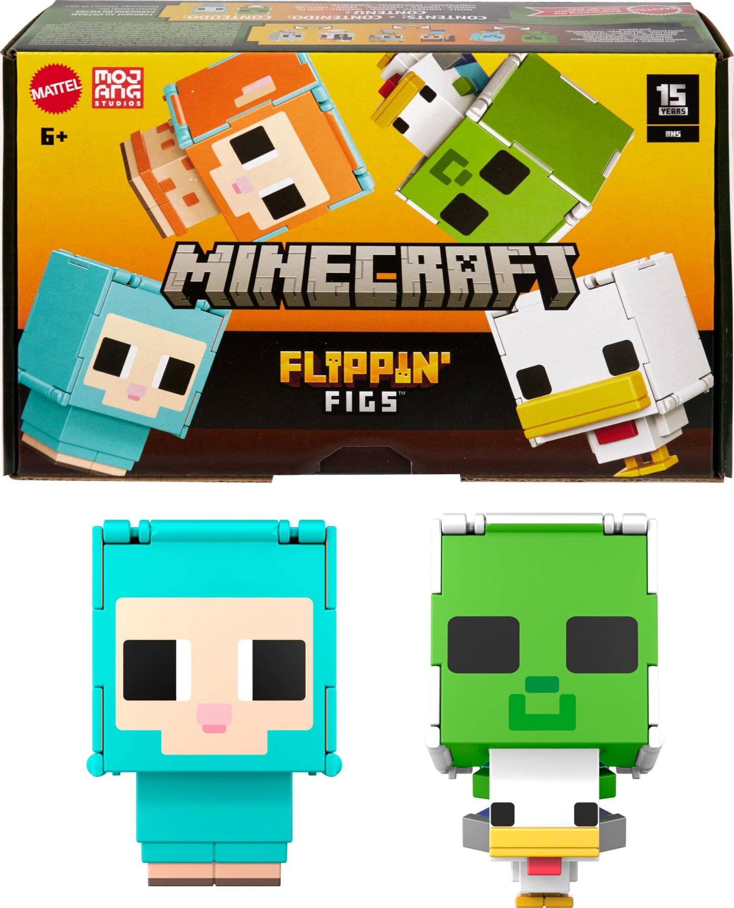 Mattel Minecraft Flippin' Figs 2-Pack: Sheep & Chicken Jockey – 3.75-Inch Pixelated Figures