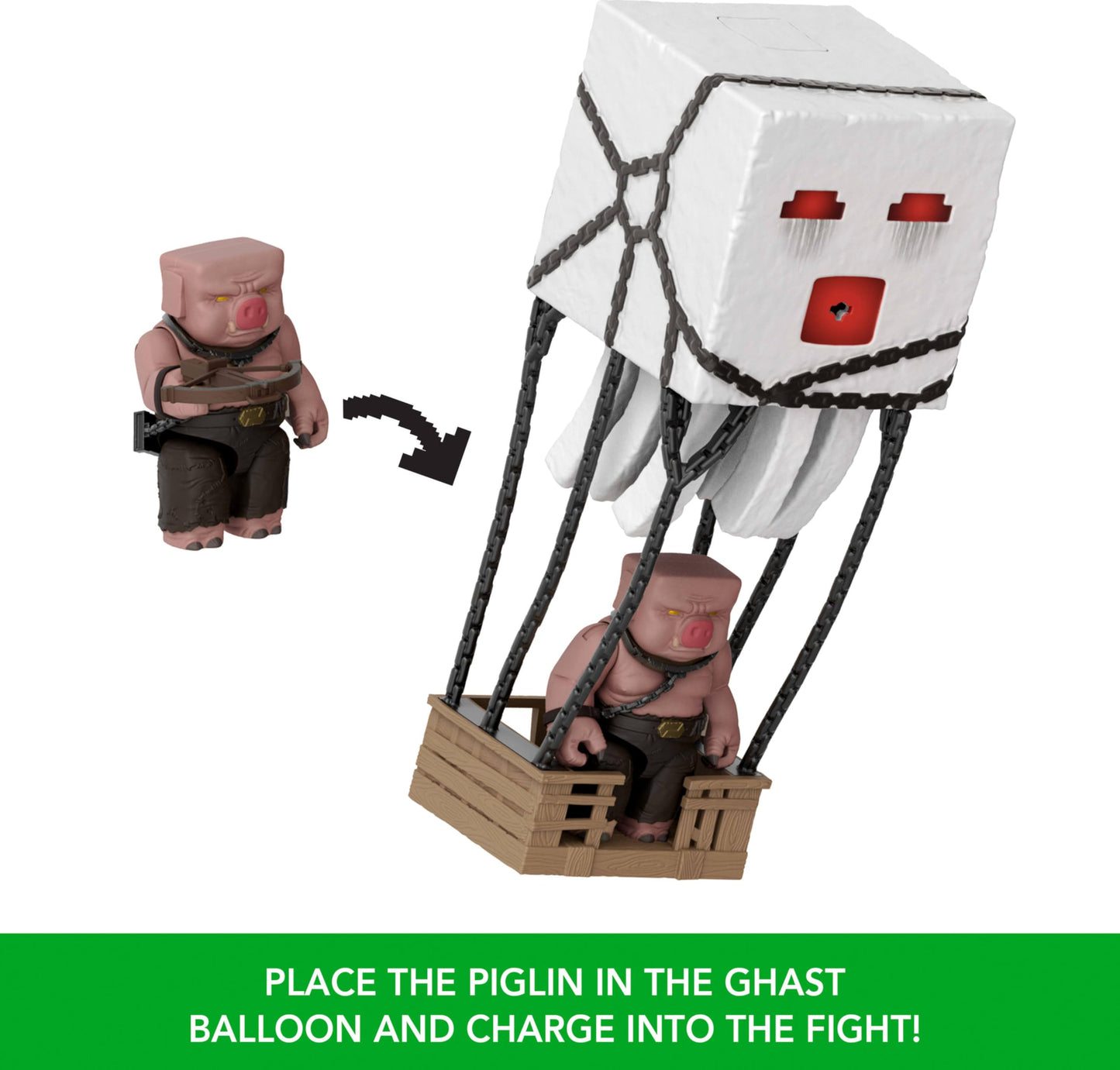 Mattel Minecraft Blast Attack Ghast Action Figure Set — Lights, Sounds, Launcher & Piglin Warrior