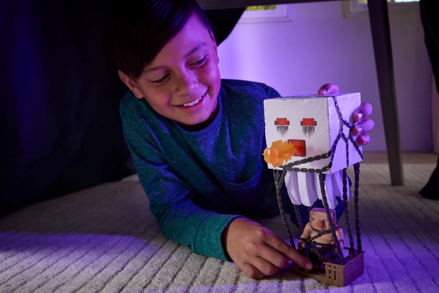 Mattel Minecraft Blast Attack Ghast Action Figure Set — Lights, Sounds, Launcher & Piglin Warrior