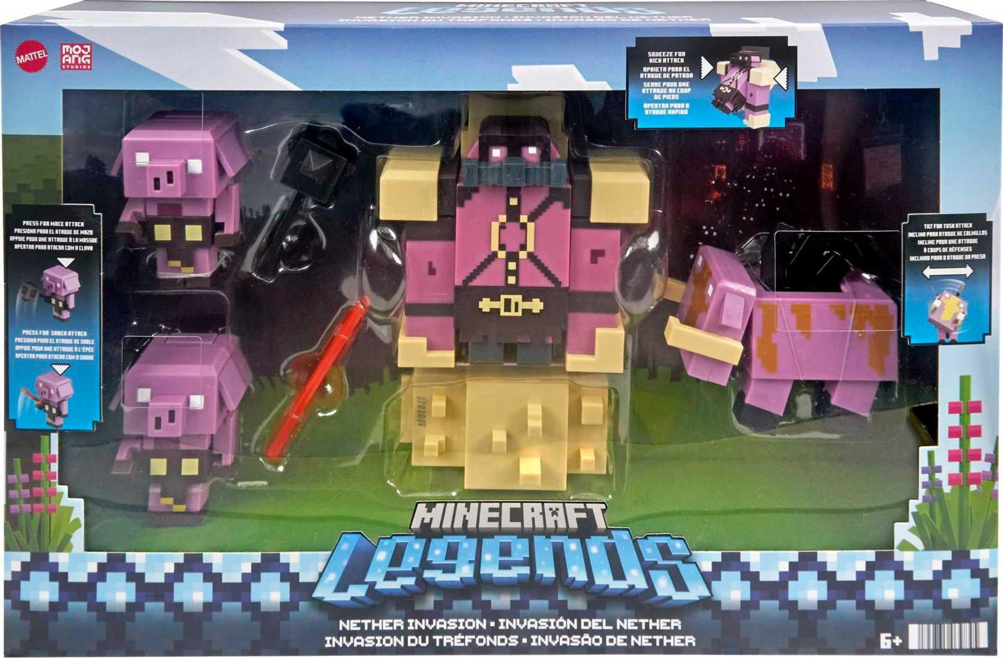 Mattel Minecraft Legends Nether Invasion Pack – 4 Action Figures with Attack Actions