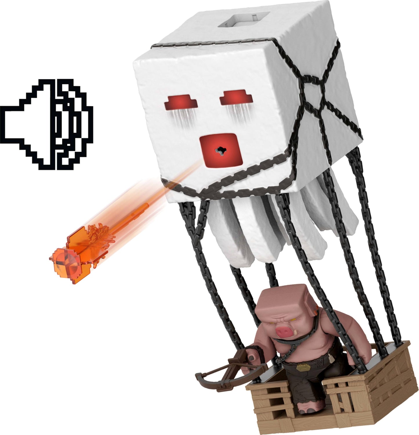 Mattel Minecraft Blast Attack Ghast Action Figure Set — Lights, Sounds, Launcher & Piglin Warrior