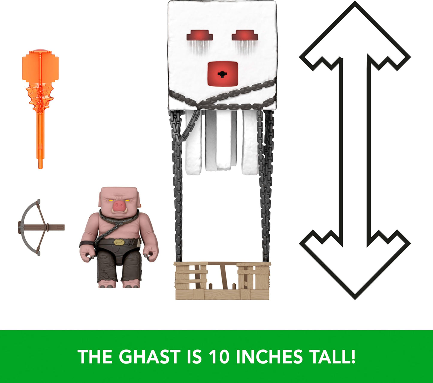 Mattel Minecraft Blast Attack Ghast Action Figure Set — Lights, Sounds, Launcher & Piglin Warrior
